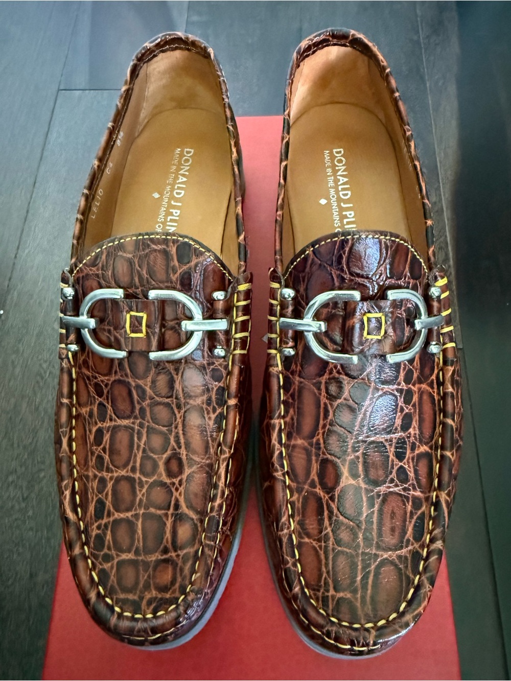 Donald J. Pliner Brown Croc-Embossed Leather Bit Loafers